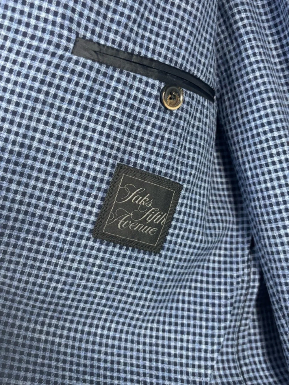 NWOT SAKS FIFTH AVENUE Men's Blue Micro-Check Suit Jacket & Trousers Size 44R